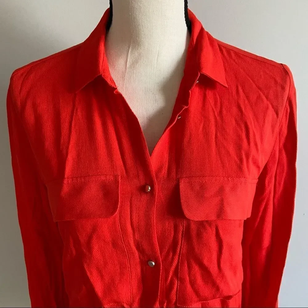 Zara Red Button Up Blouse - Picture 2 of 4